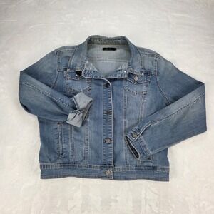 Earl Jeans Women's Denim Jacket Size L Blue‎ Button Front Classic Jean Coat
